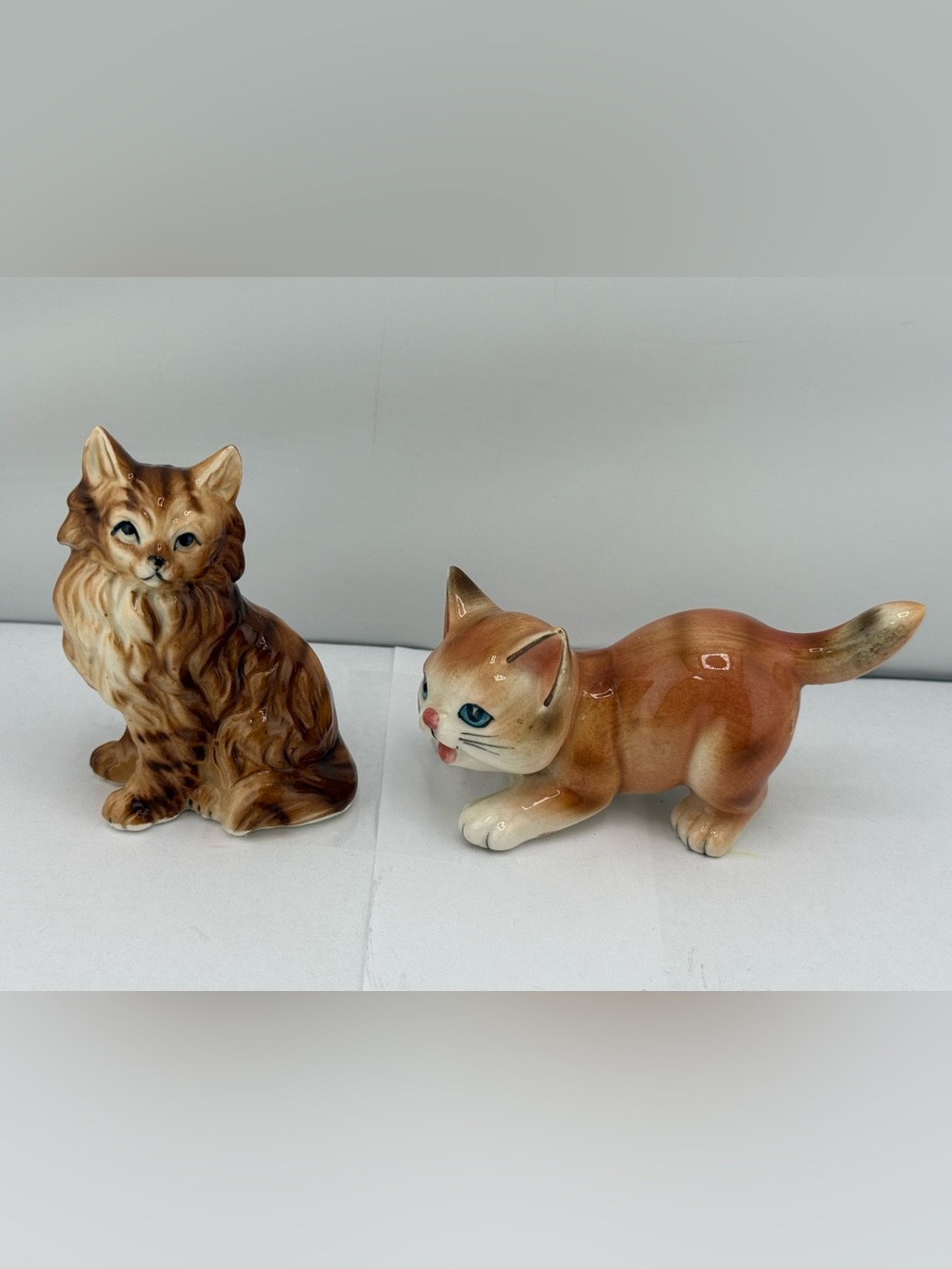 2 Vintage Ceramic Cat Figurines